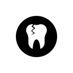 Broken tooth icon in black round