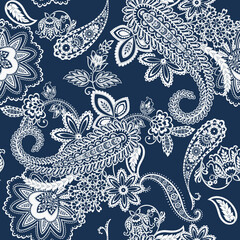 Materiał do szycia Vector Batik ornament. Ethnic Paisley Floral seamless pattern.