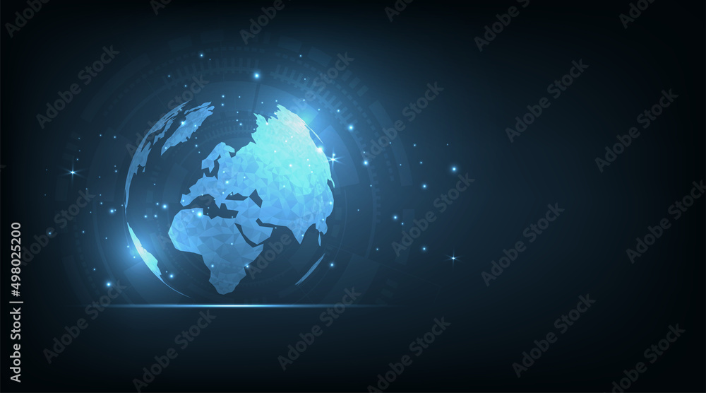 Poster polygonal 3d globe with network connections on technology dark blue background.global network connec