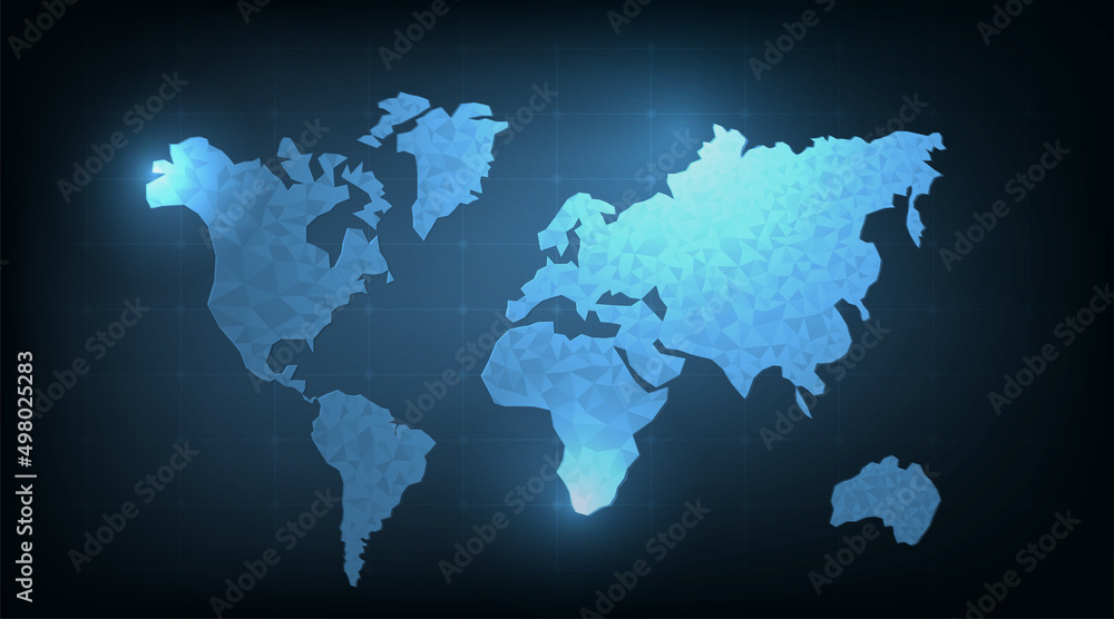 Poster world map of polygonal.global geography in polygonal pattern.