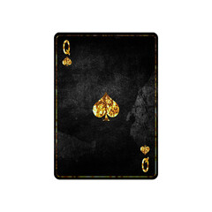 Queen of spades, grunge card isolated on white background. Playing cards. Design element.
