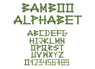 Illustration of the bamboo alphabeton a white background. Bamboo, bamboo shoots, ready to use, eps. For your design