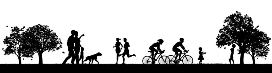 People Park Family Exercising Outdoors Silhouettes