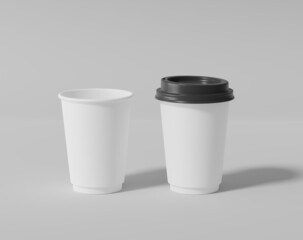 White paper coffee cup mockup with lid, Realistic round package, 3d rendering, 3d illustration