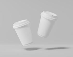 White paper coffee cup mockup with lid, Realistic round package, 3d rendering, 3d illustration