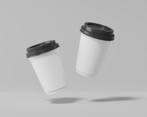 White paper coffee cup mockup with lid, Realistic round package, 3d rendering, 3d illustration