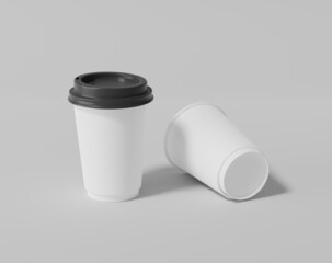 White paper coffee cup mockup with lid, Realistic round package, 3d rendering, 3d illustration