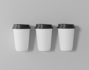 White paper coffee cup mockup with lid, Realistic round package, 3d rendering, 3d illustration