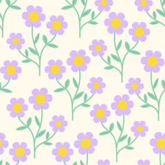 Seamless vector pattern with vintage daisy flowers. Floral country background. Spring and summer vibes texture for design and print