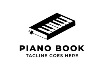 Retro Vintage Book with Piano Key Music Instrument Logo Design Vector
