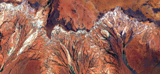 abstract landscape of the deserts of Africa from the air emulating the war in spring, shapes and colors of the last plant,, Genre: Abstract Naturalism, from the abstract to the figurative