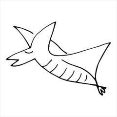 Vector black and white image of a flying pterodactyl.