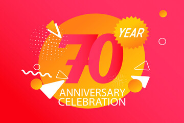70 year anniversary celebration logotype. anniversary logo with orange and white color isolated on black background, vector design for celebration, invitation card, and greeting card - Vector