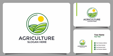 minimalist style farm logo with business card - obrazy, fototapety, plakaty