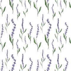 seamless pattern. Seamless pattern with the image of lavender. Lavender is painted in shades of purple and green. Patterns for textiles, wallpaper, clothing, children's clothing, posters.