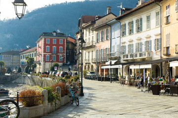 Cannobio. ITALIA. Embankment of Cannobio on the lake Maggiore in the winter afternoon