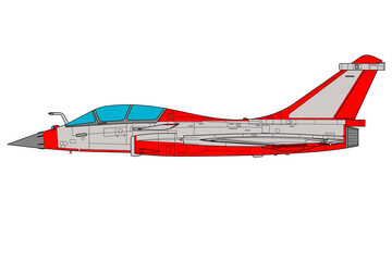 Fototapeta premium Vista lateral de avión de combate gris y rojo