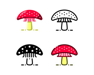 Mushroom icon. With outline, glyph, filled outline and flat styles