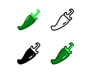 Jalapeno icon. With outline, glyph, filled outline and flat styles