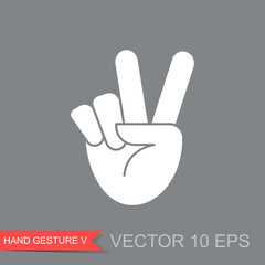 Success, winner concept flat icon. Victory or peace hand gesture V sign,