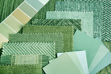 close up of the green  upholstery fabric texture and color choice for interior