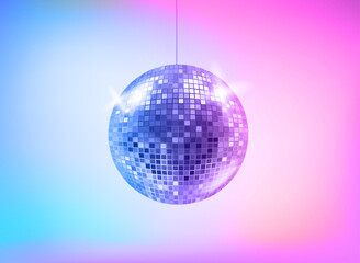 Fototapeta premium Bright holographic glowing studio with disco sphere. Vector 3d illustration
