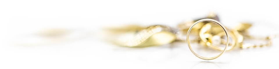 banner or header with gold jewelry and coins