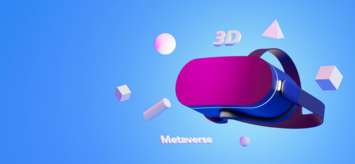 3d render of vr or Virtual reality glasses with blue background.