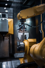 Robotic Arm modern industrial technology. Automated production cell.