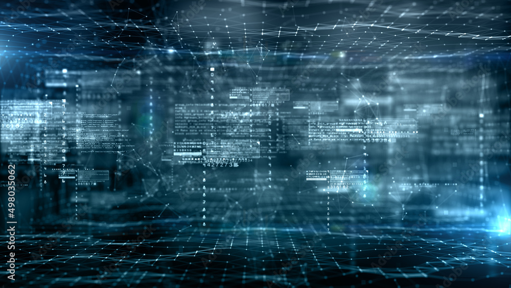Poster Digital Cyberspace and Digital Data Network Connections. High Speed Connection and Big Data Analysis, Technology Environment Digital Matrix Abstract Background. 3d Rendering
