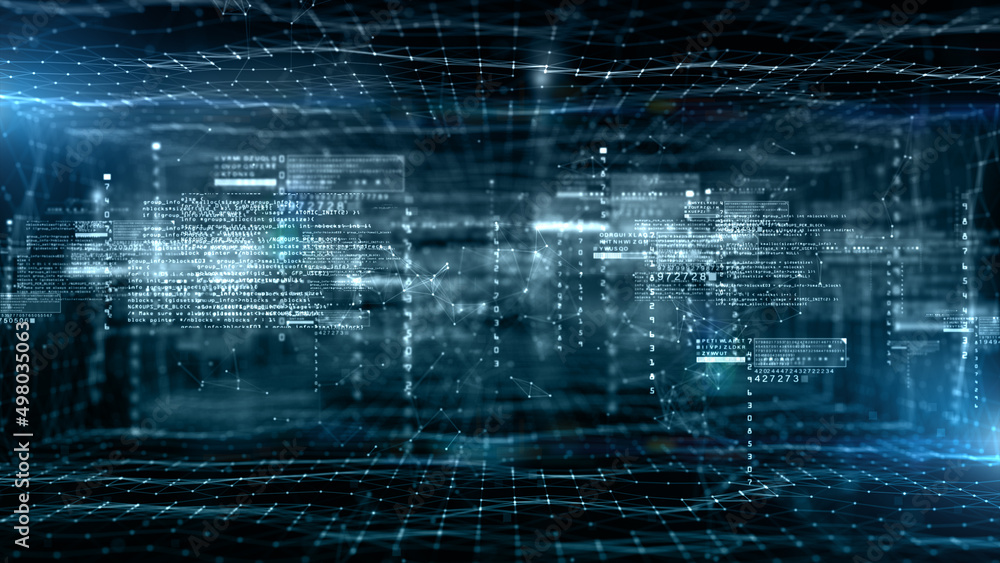 Poster Digital Cyberspace and Digital Data Network Connections. High Speed Connection and Big Data Analysis, Technology Environment Digital Matrix Abstract Background. 3d Rendering