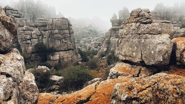 stone mountain fog antequera landscape