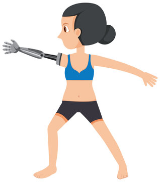 A womanwith robot arm doing yoga