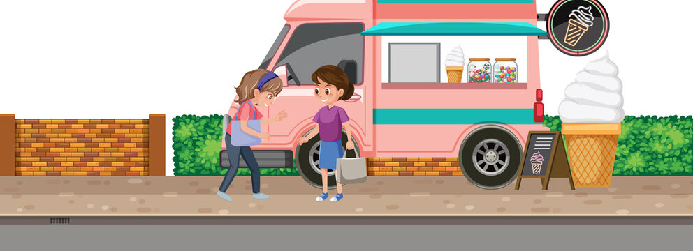Women standing by the icecream truck