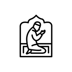 Praying arab at night line color icon. Isolated vector element.