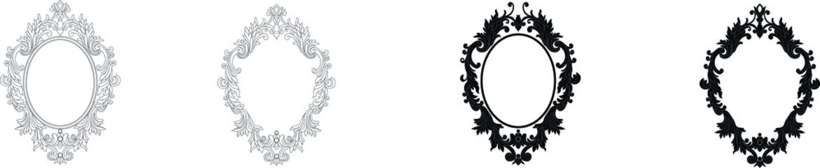 Set of black oval vintage frames, design elements. Vector.