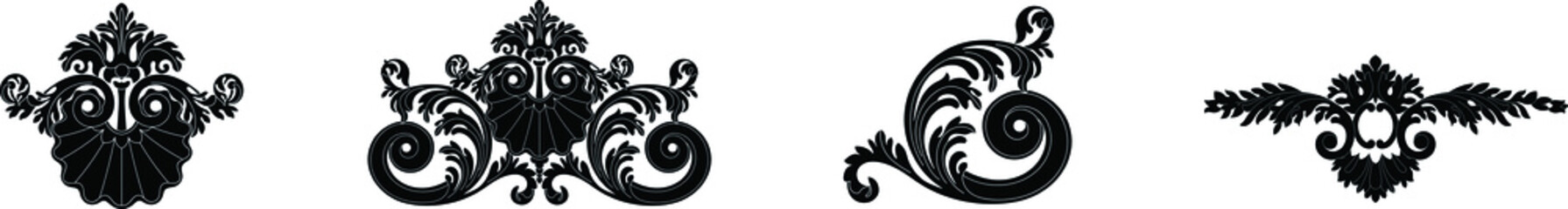 Set of vintage baroque ornament, corner. Retro pattern antique style acanthus. Decorative design element filigree calligraphy vector