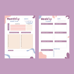 Design a personal budget planner for a month and a week