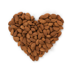 heart of peeled almonds isolated on white background