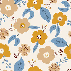 Fototapeta na wymiar Seamless floral pattern. Vector summer, spring background. Design for fabric, cover, paper, stationery, interior decor.