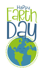 Happy Earth Day - cute smiley Planet Earth with leaves. Good for greeting card, poster, banner, label, and other gifts design. 