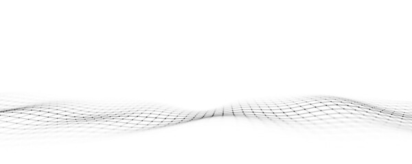 Futuristic moving wave. Digital white background with moving particles and lines. Big data visualization. 3d rendering