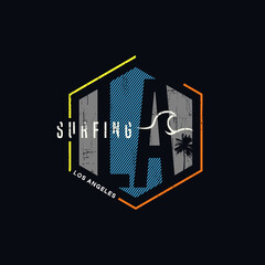 Vector illustration on the theme of surfing and surf in California, Malibu Beach. Vintage design. Grunge background. Sport typography, t-shirt graphics, print, poster, banner, flyer, postcard
