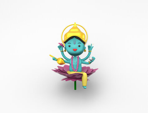 Cute God Vishnu Hindu god 3d illustration 3d render illustration Image