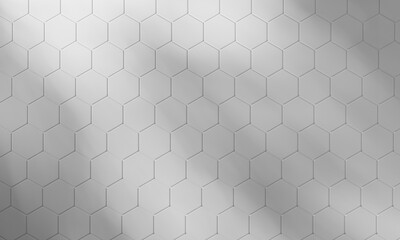 White abstract background hexagon shape and sunny light and shadow. 3D illustration rendered.