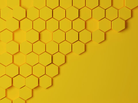 Yellow abstract background hexagon shape and copy space. 3D illustration rendered.