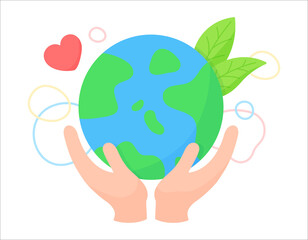 地球を救うイラスト. 人の手で地球や自然環境を守る. エコや世界平和をコンセプトにしたデザイン.