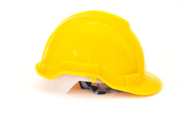 Yellow engineering helmet on white background.
