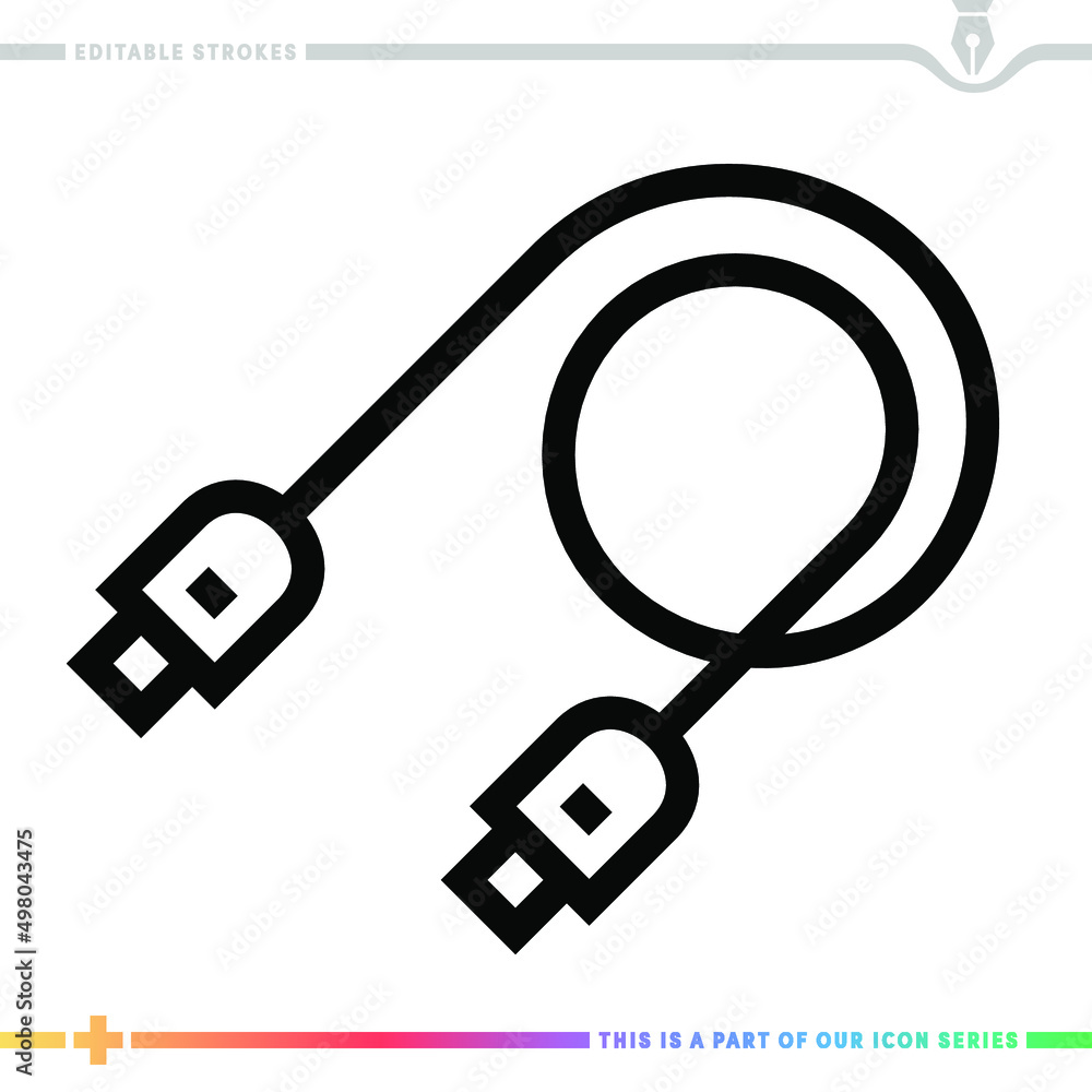 Poster line icon for usb charger illustrations with editable strokes. this vector graphic has customizable 