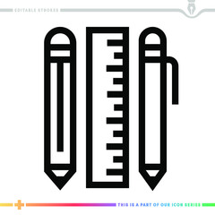 Line icon for school supplies illustrations with editable strokes. This vector graphic has customizable stroke width.